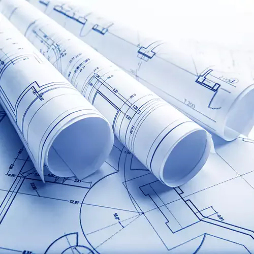 Rolled up blueprints